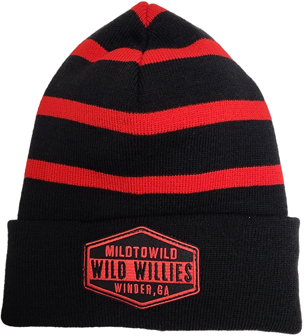 Wild Willies Patch Beanie- Blk/Red Stripe-Shield Patch