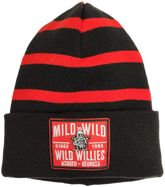 Wild Willies- Mild to Wild Square Red Patch Stripe Beanie -