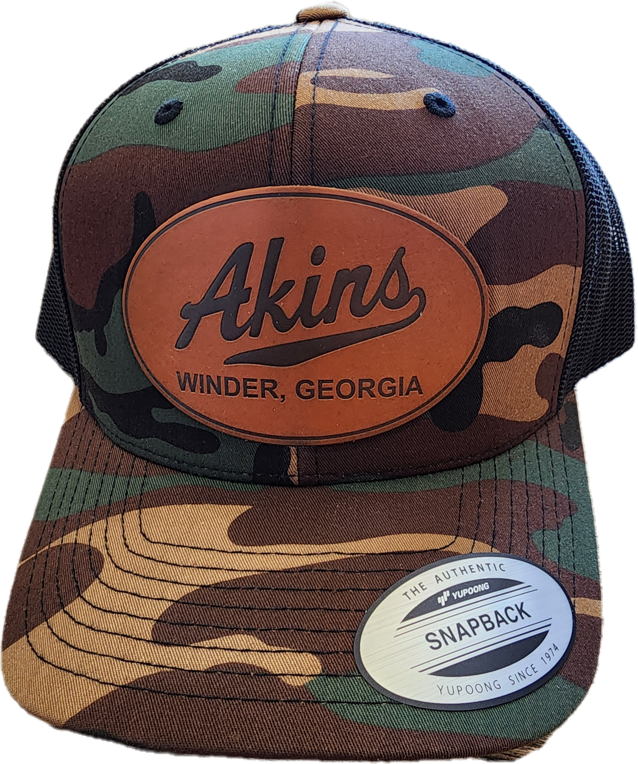 Akins Leather Patch Camo Hats