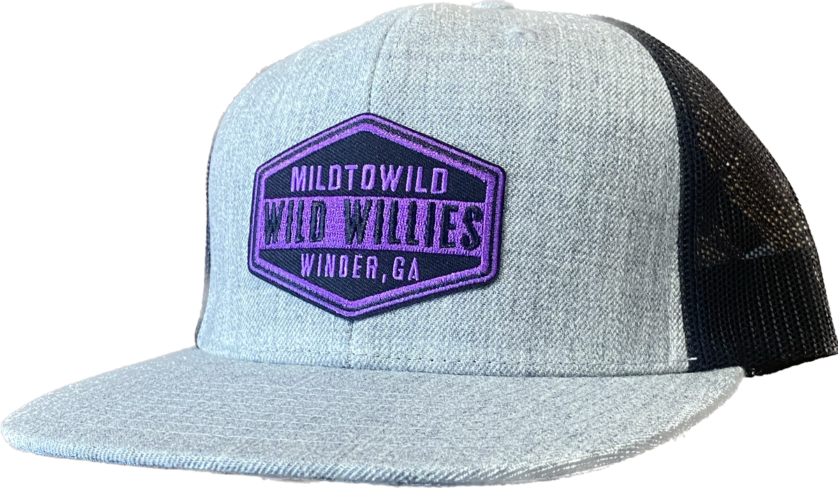 Willies Wool Flat Brim Purple Shield Trucker Hat