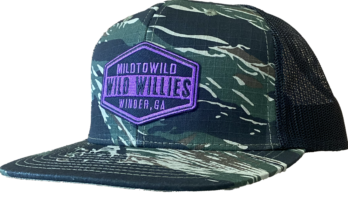Wild Willies Camo Flat Brim Purple Shield Trucker Hat