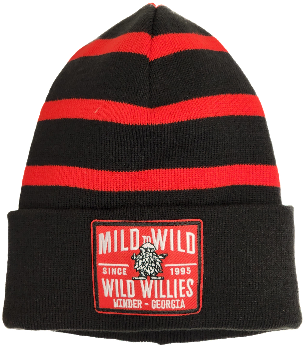 Wild Willies- Mild to Wild Square Red Patch Stripe Beanie -