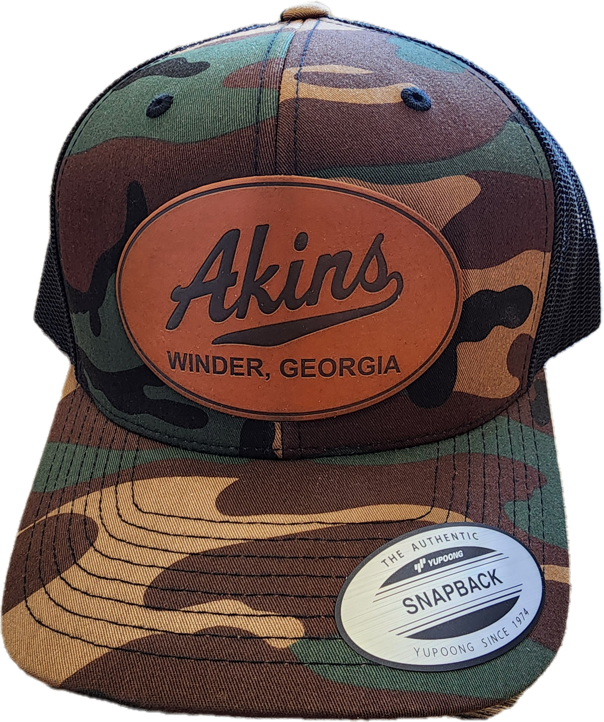 Akins Leather Patch Camo Hats