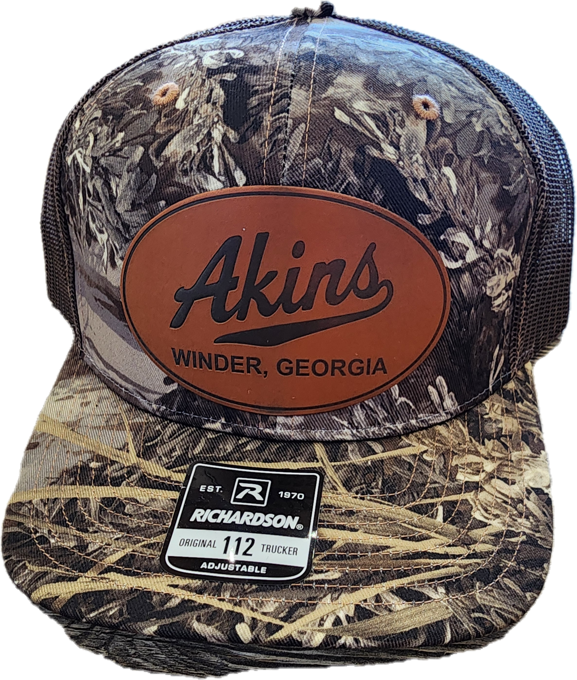 Akins Leather Patch Camo Hats