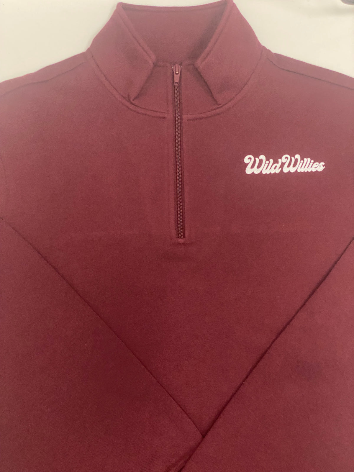 1/4 Zip Wild Willies Script Logo